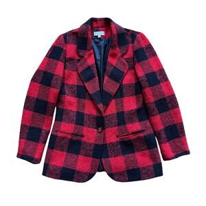 Vintage 90's Ann Taylor Buffalo Plaid Boucle Wool Blend Blazer Jacket Size 6